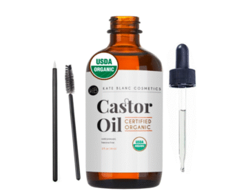 Castor Oil (2oz) USDA Certified Organic, 100% Pure, Cold Pressed, Hexane Free by Kate Blanc. Stimulate Growth for Eyelashes, Eyebrows, Hair. Lash Growth Serum. Brow Treatment. FREE Mascara Starter Kit